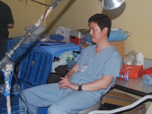 Dr. Lee talking to patients